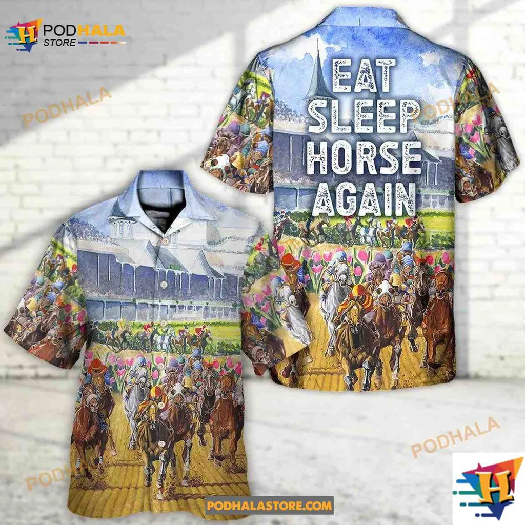 Horseback Riding Aloha Shirt Featuring Eat Sleep Horse Again Design