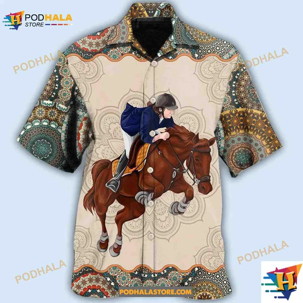 Horseback Riding Hawaiian Shirt Featuring Equestrian Rider And Horse