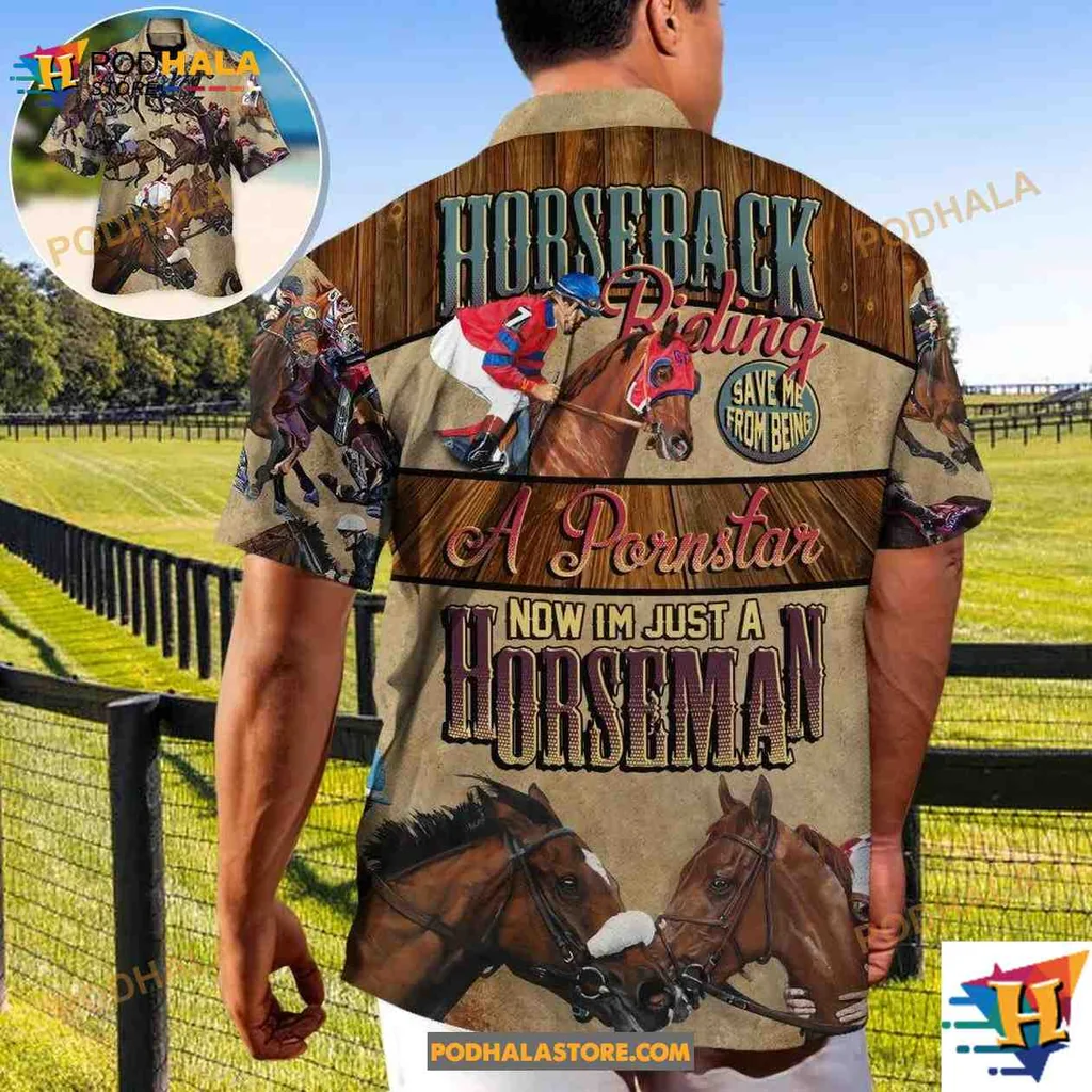 Horseback Riding Aloha Shirt Featuring Humorous Equestrian Quote Horseback Riding Aloha Shirt Featuring Humorous Equestrian Quote