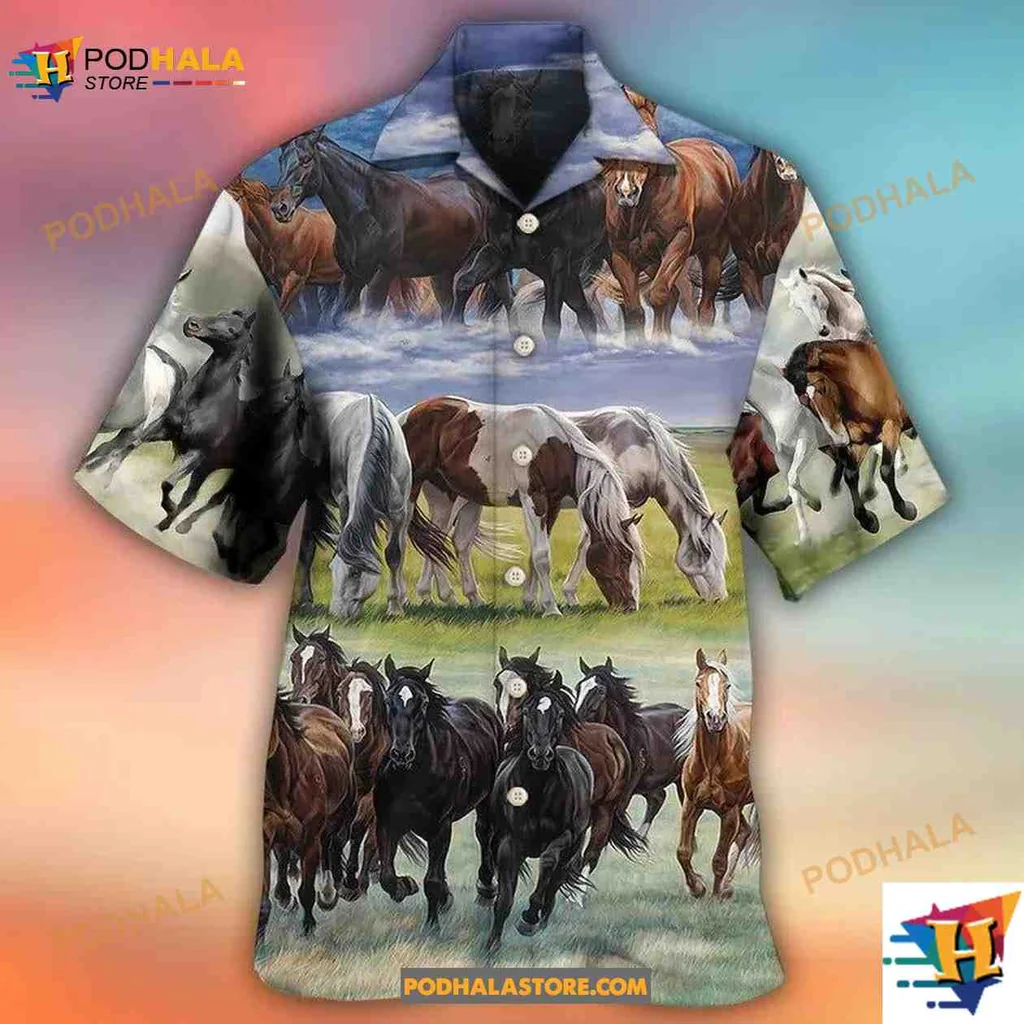 Horses In The Meadow Aloha Shirt Featuring Vibrant Horse Breeds Horses In The Meadow Aloha Shirt Featuring Vibrant Horse Breeds