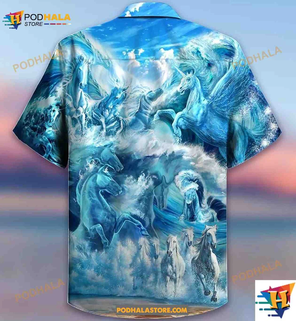 Horses Running Ocean Aloha Shirt, Vibrant Design For Horse Lovers Horses Running Ocean Aloha Shirt, Vibrant Design For Horse Lovers