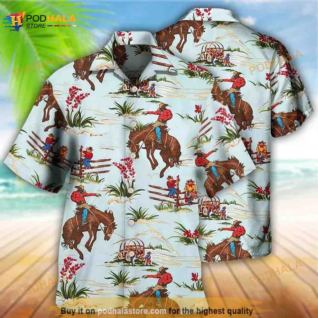 Horses Tropical Hawaiian Shirt With Colorful Riders And Lively Design