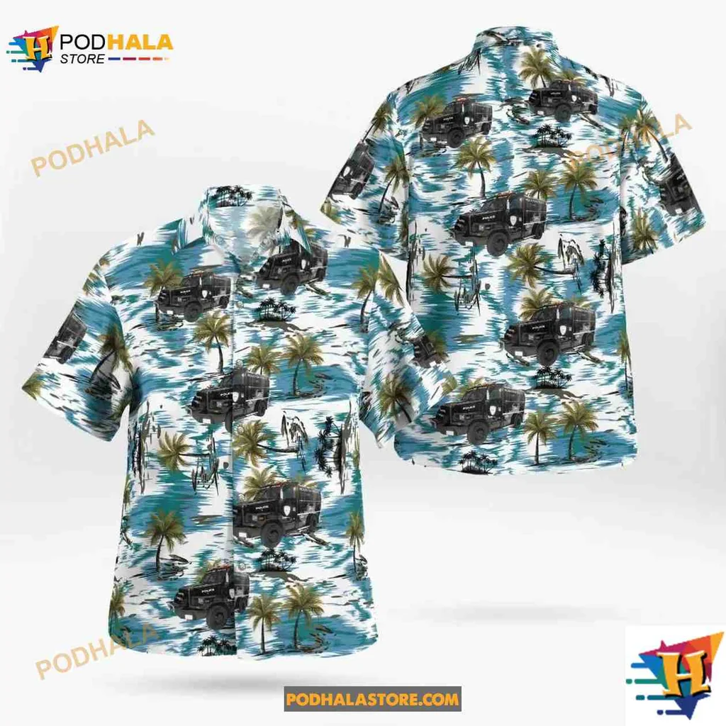 Houston Police Department Hawaiian Shirt Featuring Swat Vehicle Design