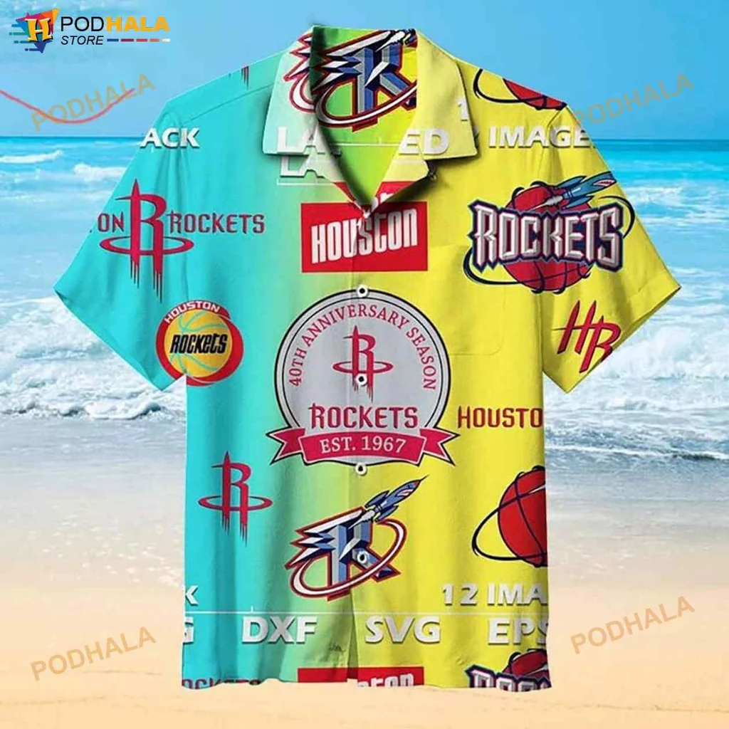 Houston Rockets 40th Anniversary Hawaiian Shirt, Vibrant Team Colors