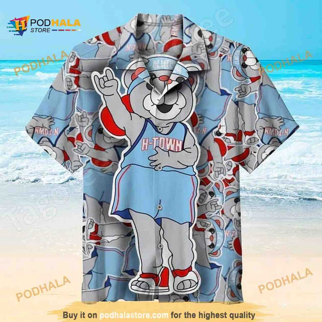 Houston Rockets Bear Mascot Hawaiian Shirt With Playful Basketball Design