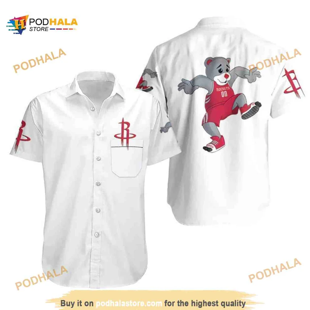 Houston Rockets Cartoon Bear Hawaiian Shirt For Basketball Fans