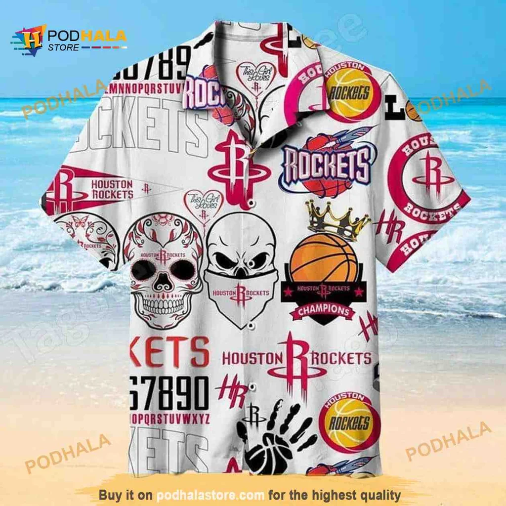 Houston Rockets Skull Hawaiian Shirt With Bold Team Logos