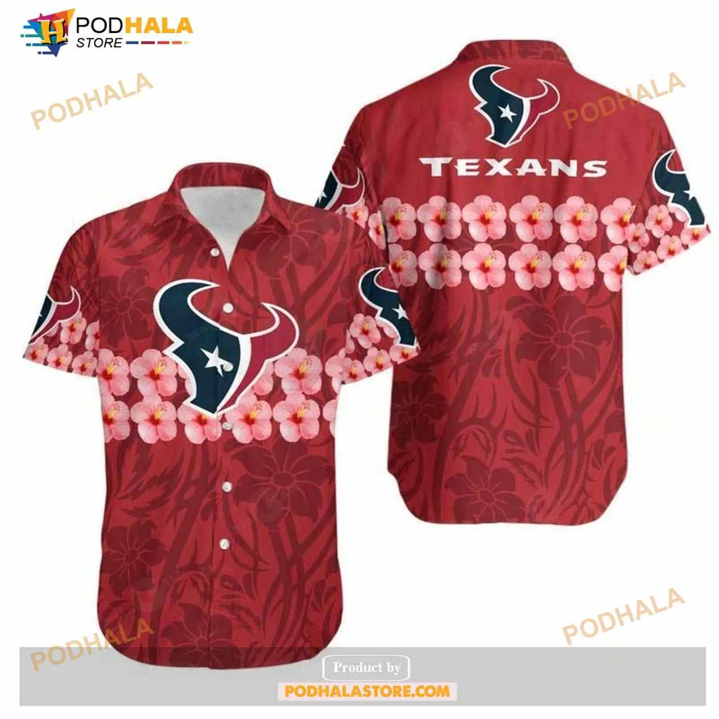 Houston Texans Aloha Shirt Featuring Logo And Floral Design
