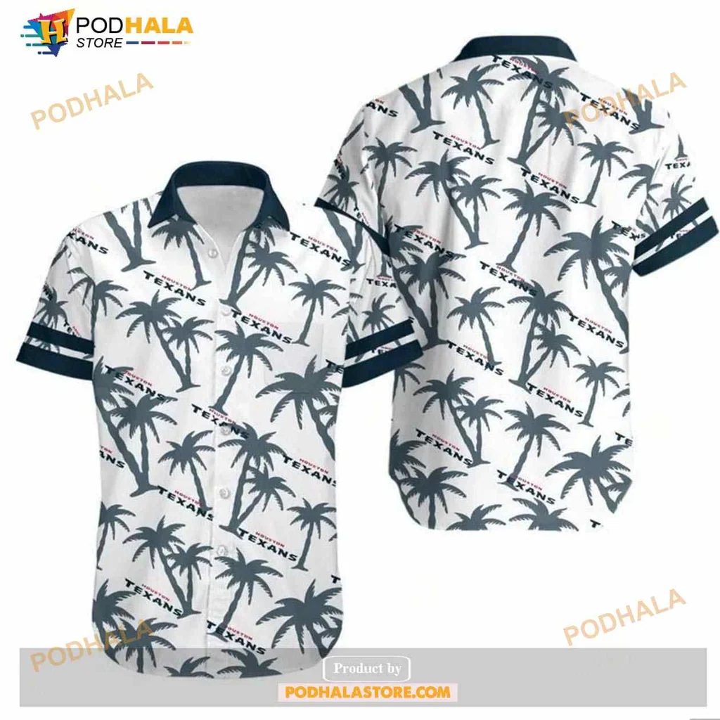 Houston Texans Aloha Shirt Featuring Palm Trees And Bold Texan Design