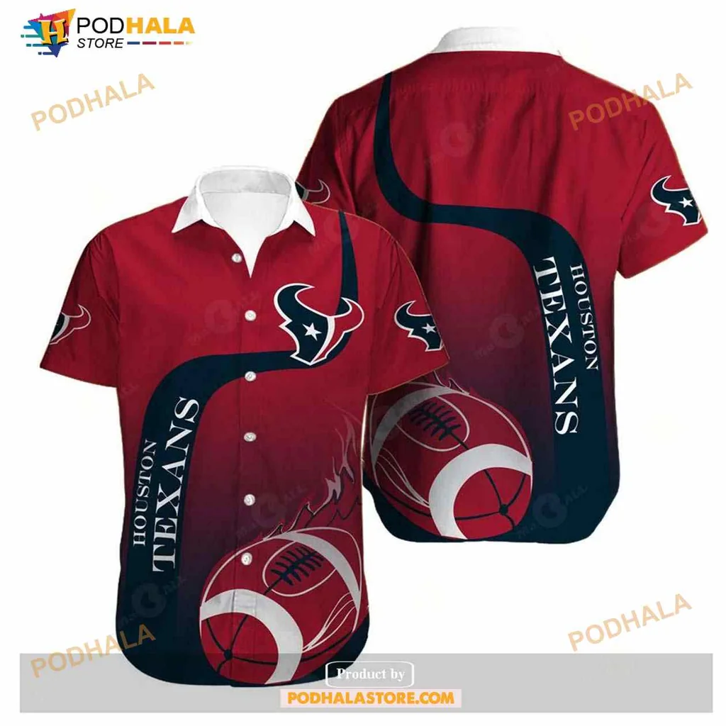 Houston Texans Aloha Shirt With Bold Football Graphic And Team Logo