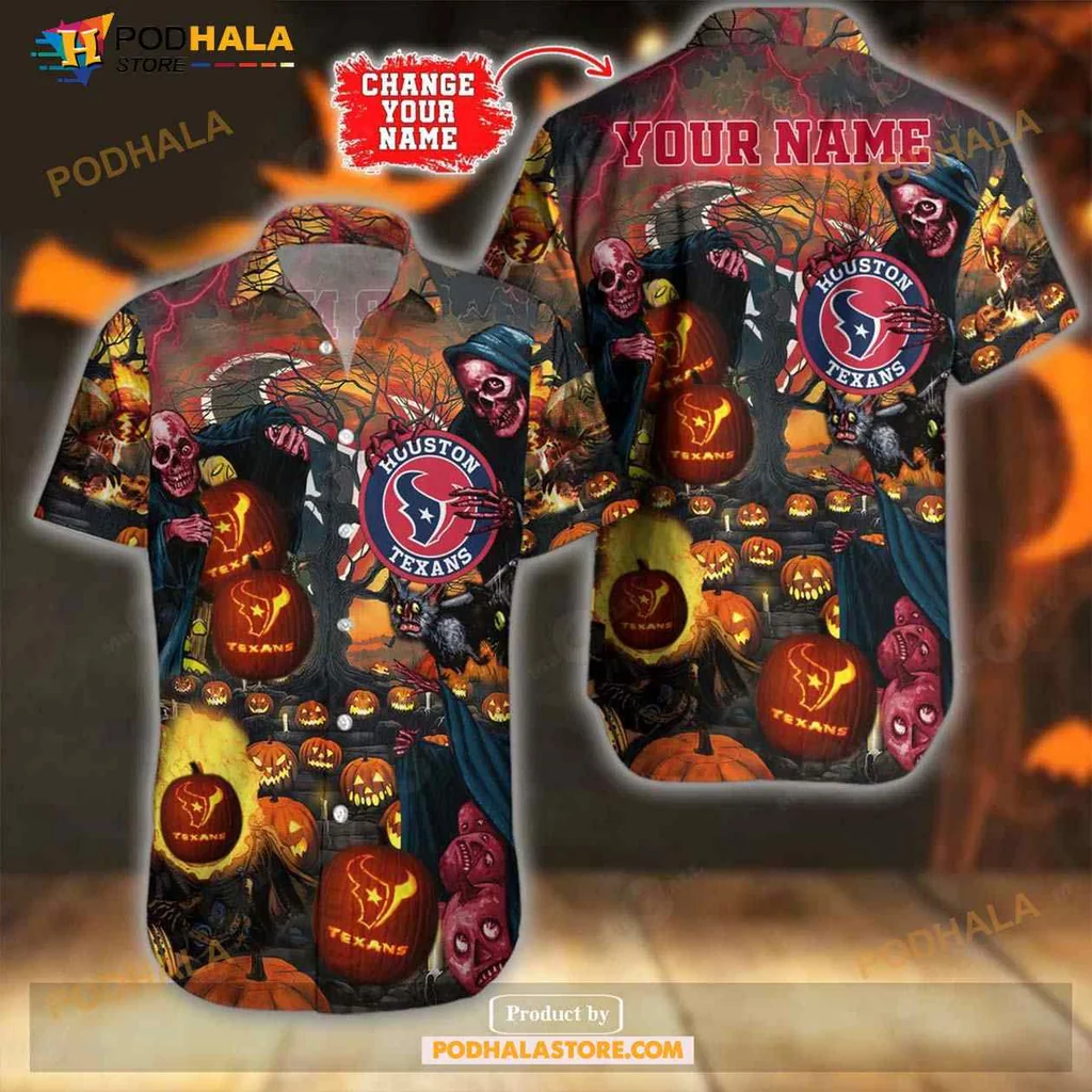Houston Texans Halloween Hawaiian Shirt With Team Logo And Festive Design