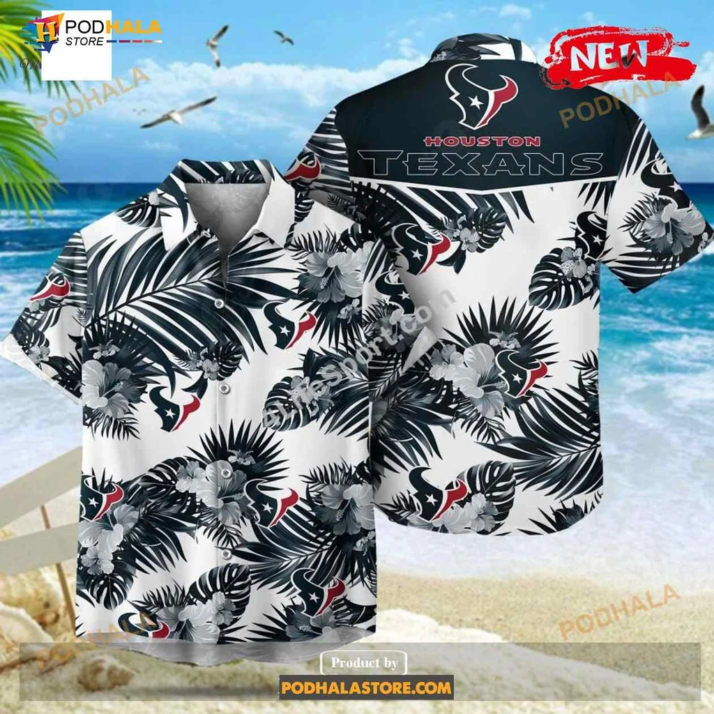 Houston Texans Hawaiian Shirt With Palm Leaves And Team Logo