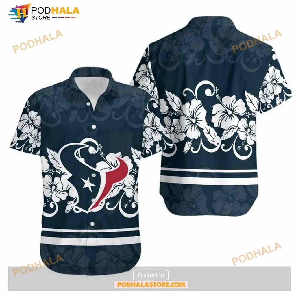 Houston Texans Hibiscus Hawaiian Shirt With Tropical Floral Design