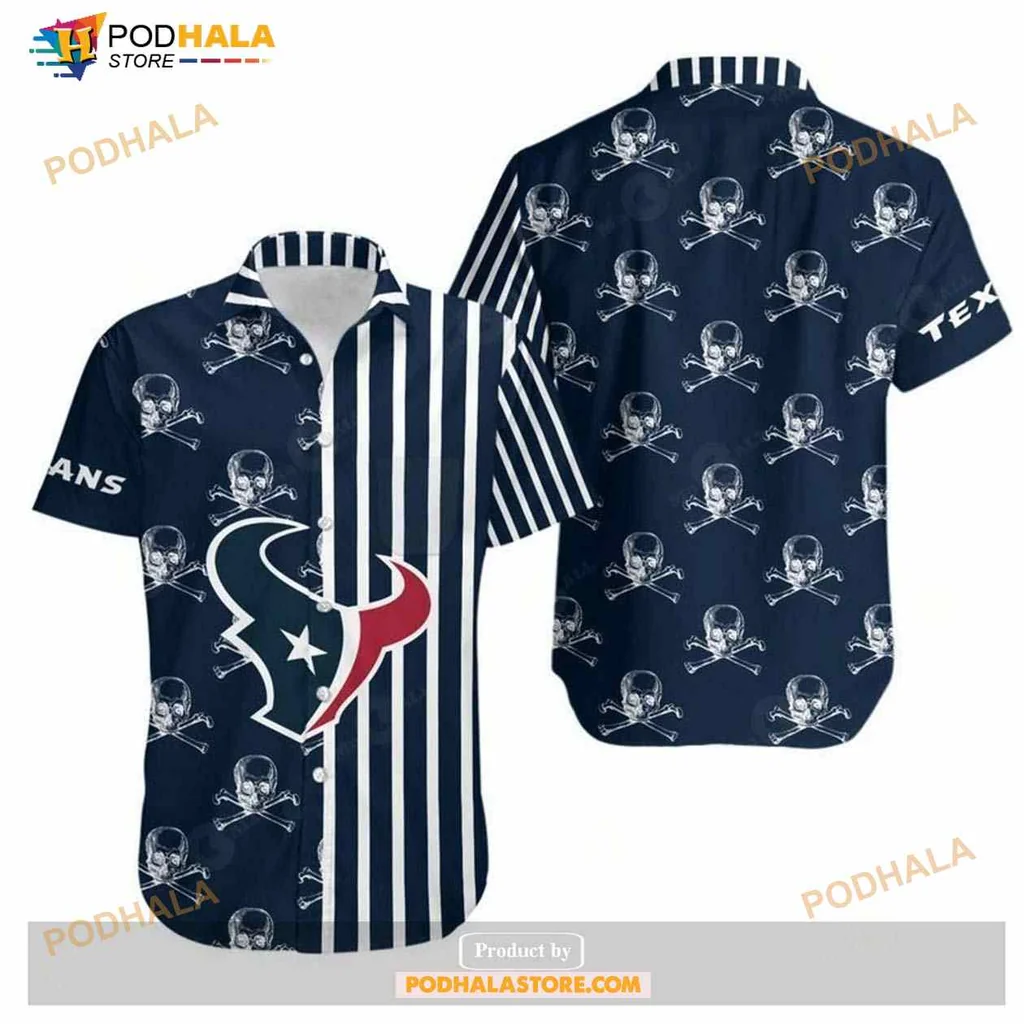 Houston Texans Skull Aloha Shirt With Stripes And Logo For Summer Fun