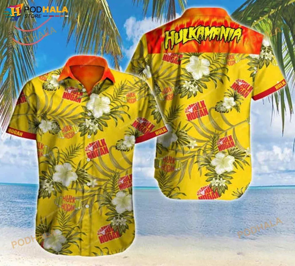 Hulk Hogan Funny Hawaiian Shirt With Hulkamania Design And Hibiscus Flowers