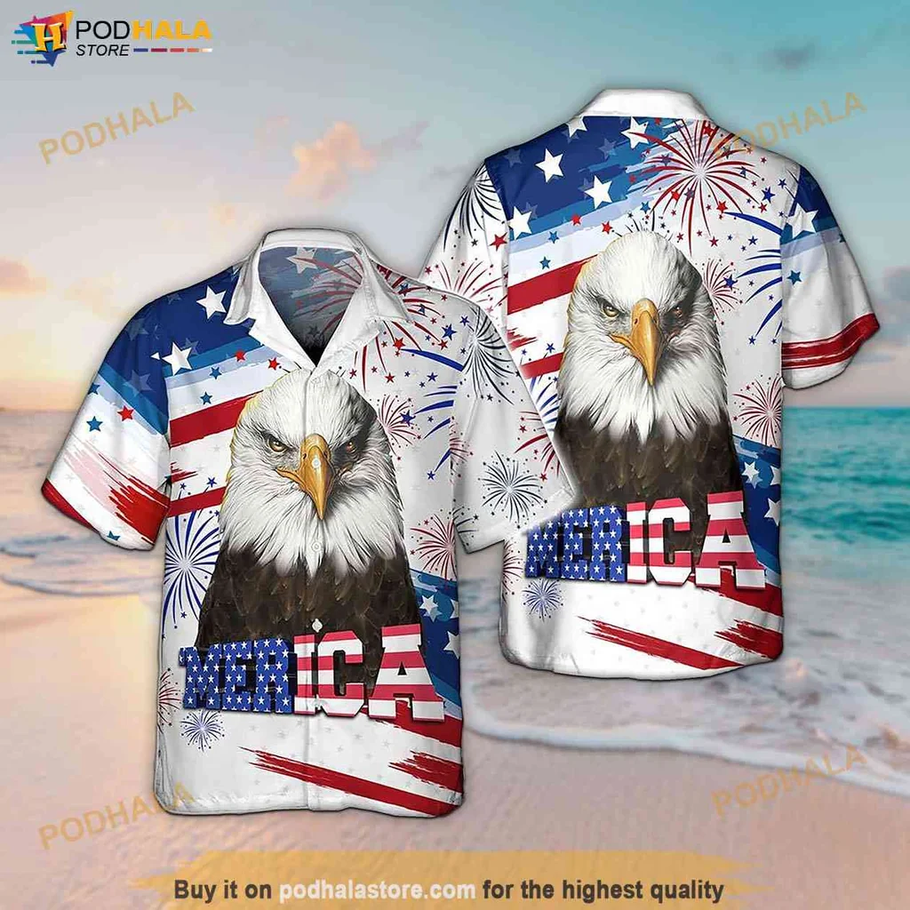 Humorous Eagle Merica Aloha Shirt, 4th Of July Independence Day Gift Shirt