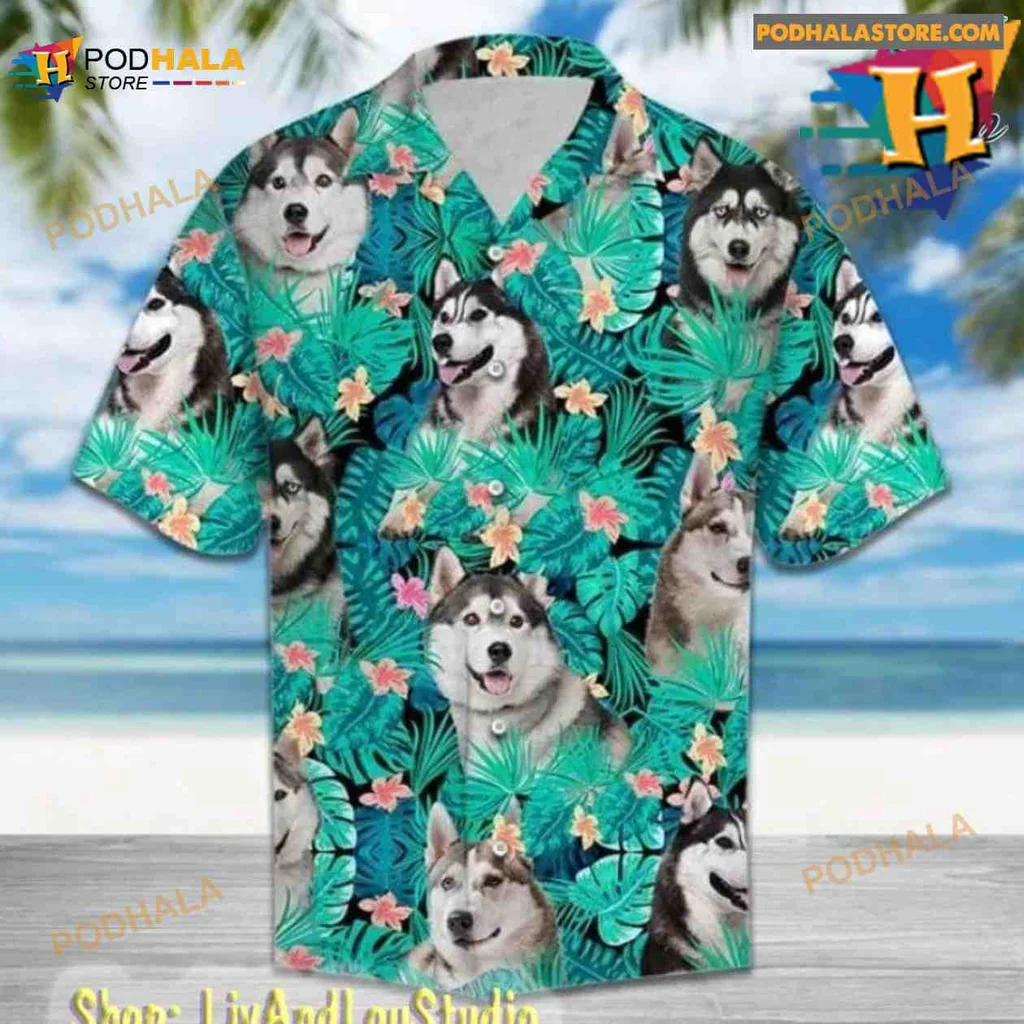 Husky Dog Tropical Hawaiian Shirt With Colorful Floral Print