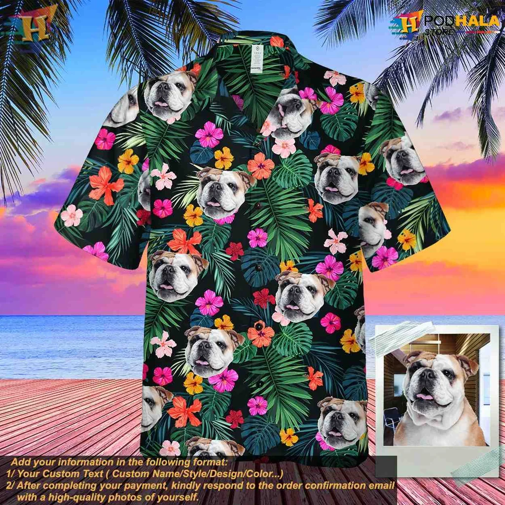 Husky Dog Tropical Short-sleeve button-up shirt With Vibrant Floral Design Husky Dog Tropical Short-sleeve button-up shirt With Vibrant Floral Design