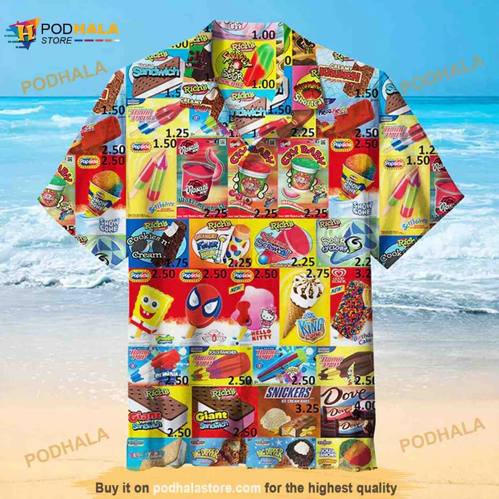 Ice Cream Collage Hawaiian Shirt, Fun Summer Vacation Aloha Shirt