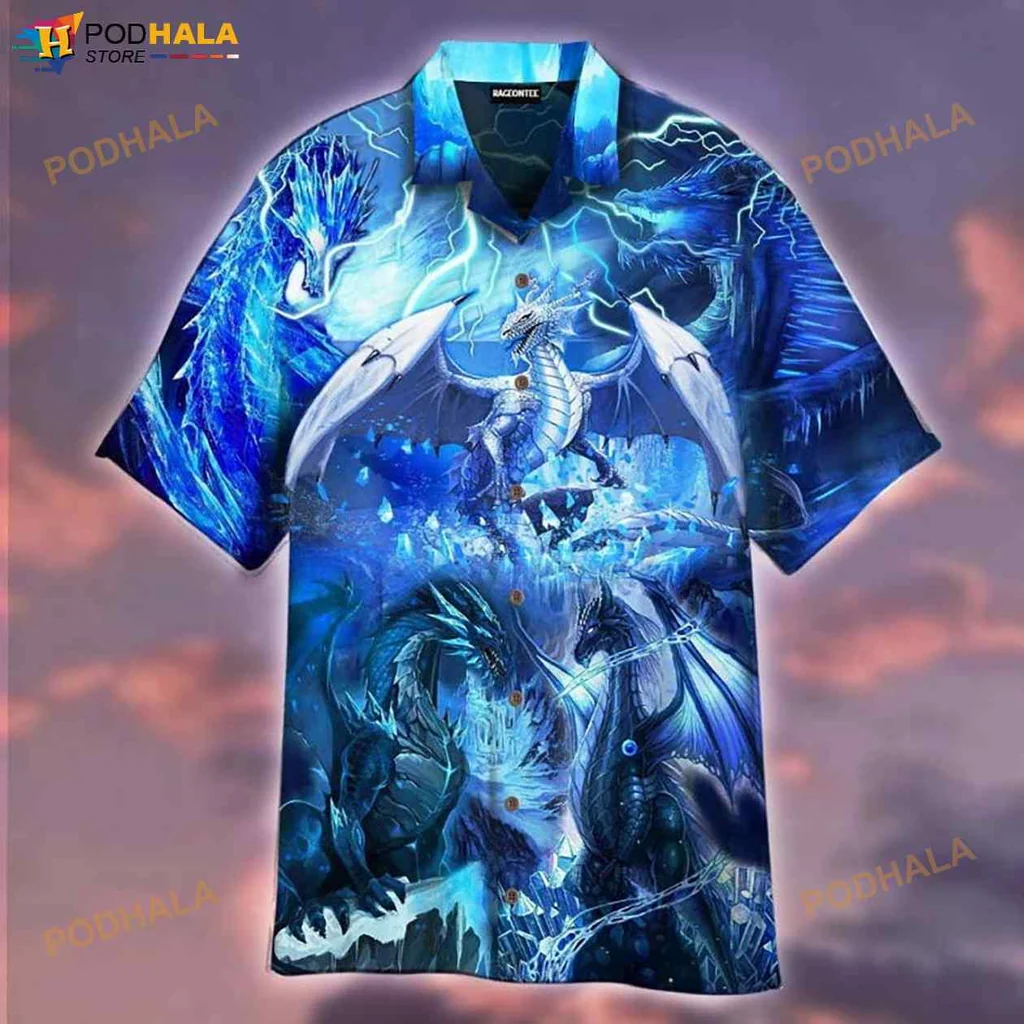 Ice Dragon Hawaiian Shirt With Majestic Icy Blue Design