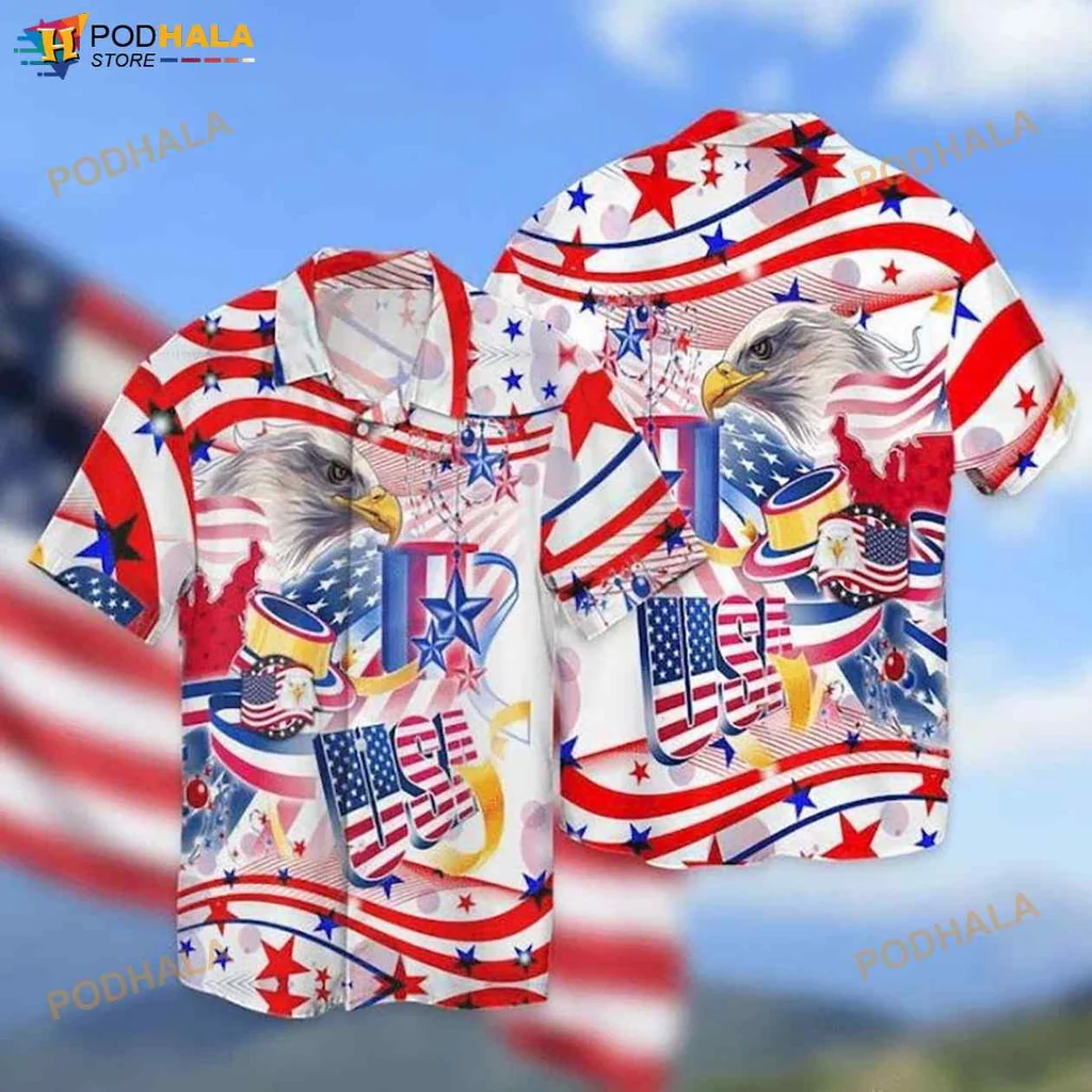 Independence Day Eagle Hawaiian Shirt With American Flag And Texas Outline
