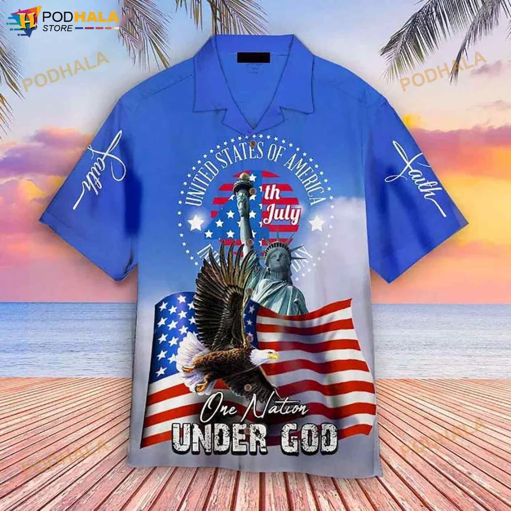 Independence Day Patriotic Hawaiian Shirt Featuring One Nation Under God