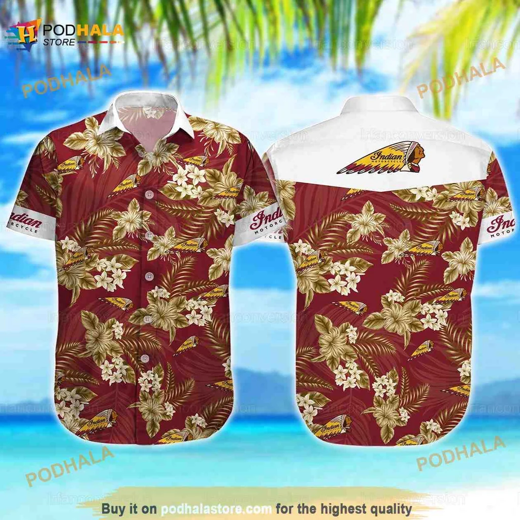 Indian Motorcycle Floral Hawaiian Shirt With Tropical Design
