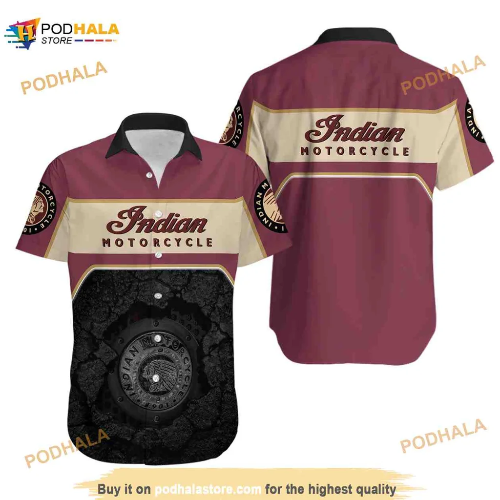 Indian Motorcycle Lovers Hawaiian Shirt In Maroon And Cream Colors