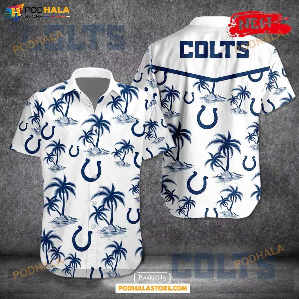 Indianapolis Colts Hawaiian Shirt, Tropical Summer Design With Palm Trees And Sunset