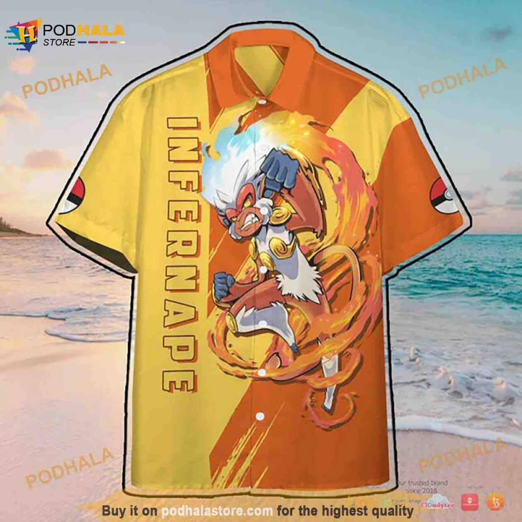 Infernape Pokemon Aloha Shirt With Fiery Action Pose Design