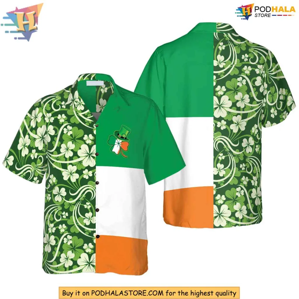 Irish Flag Clover Hawaiian Shirt With St Patricks Day Design