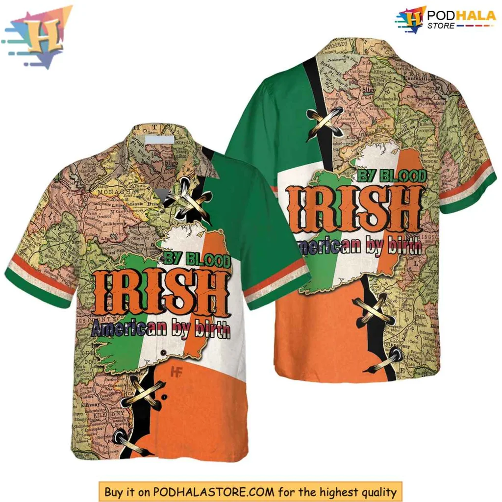 Irish Heritage Aloha Shirt Featuring Irish Map And American Pride