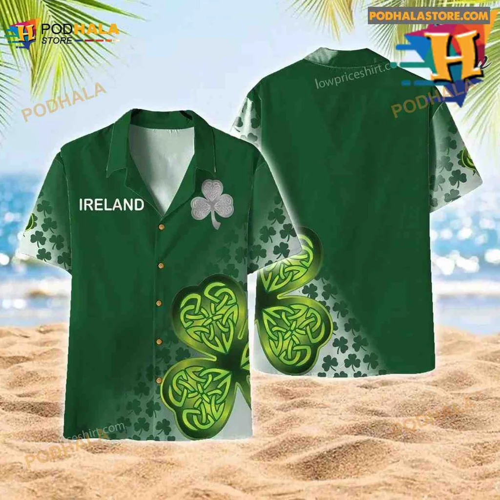 Irish Shamrock Tropical Hawaiian Shirt With Celtic Knot Patterns