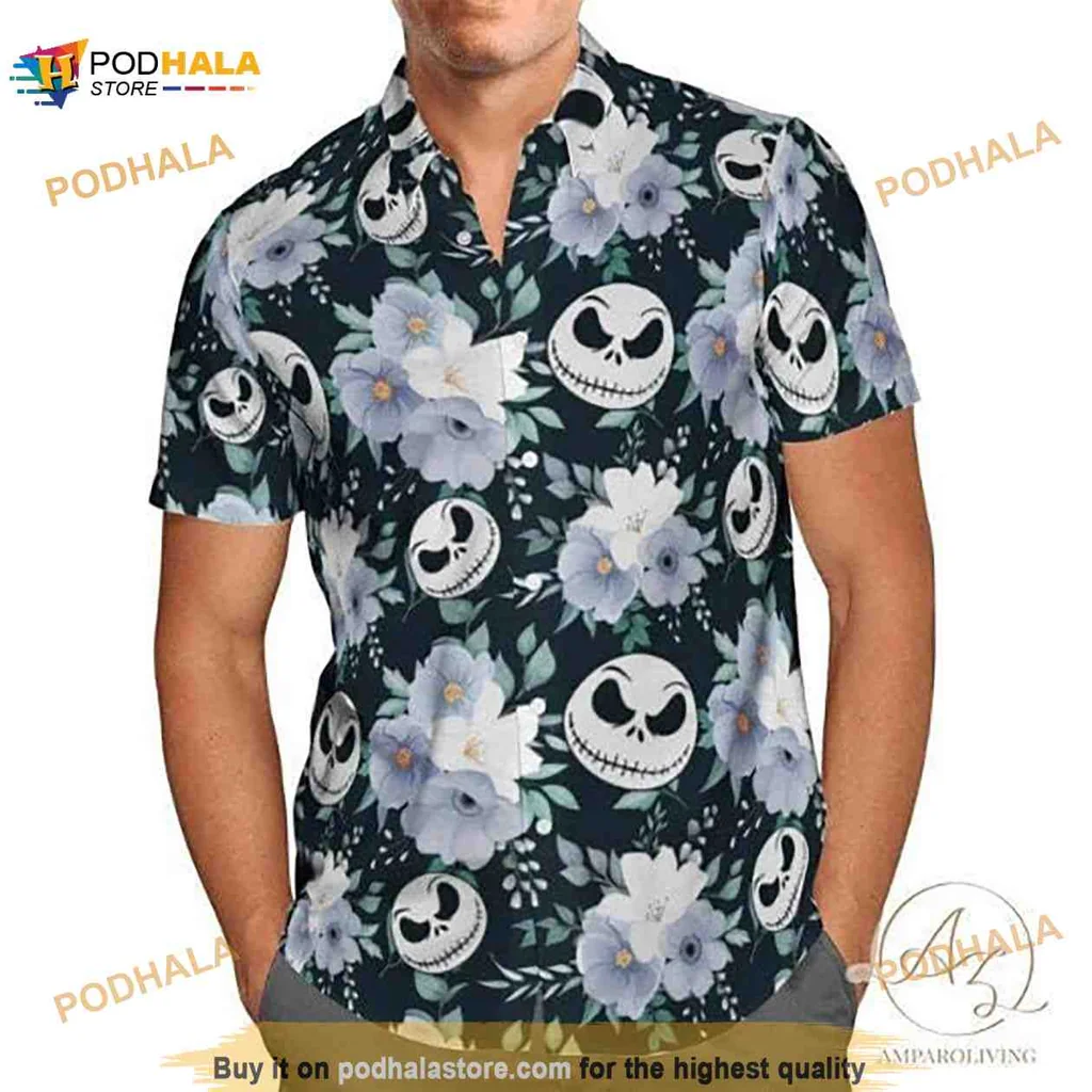 Jack Skellington Floral Hawaiian Shirt, Nightmare Before Christmas Design