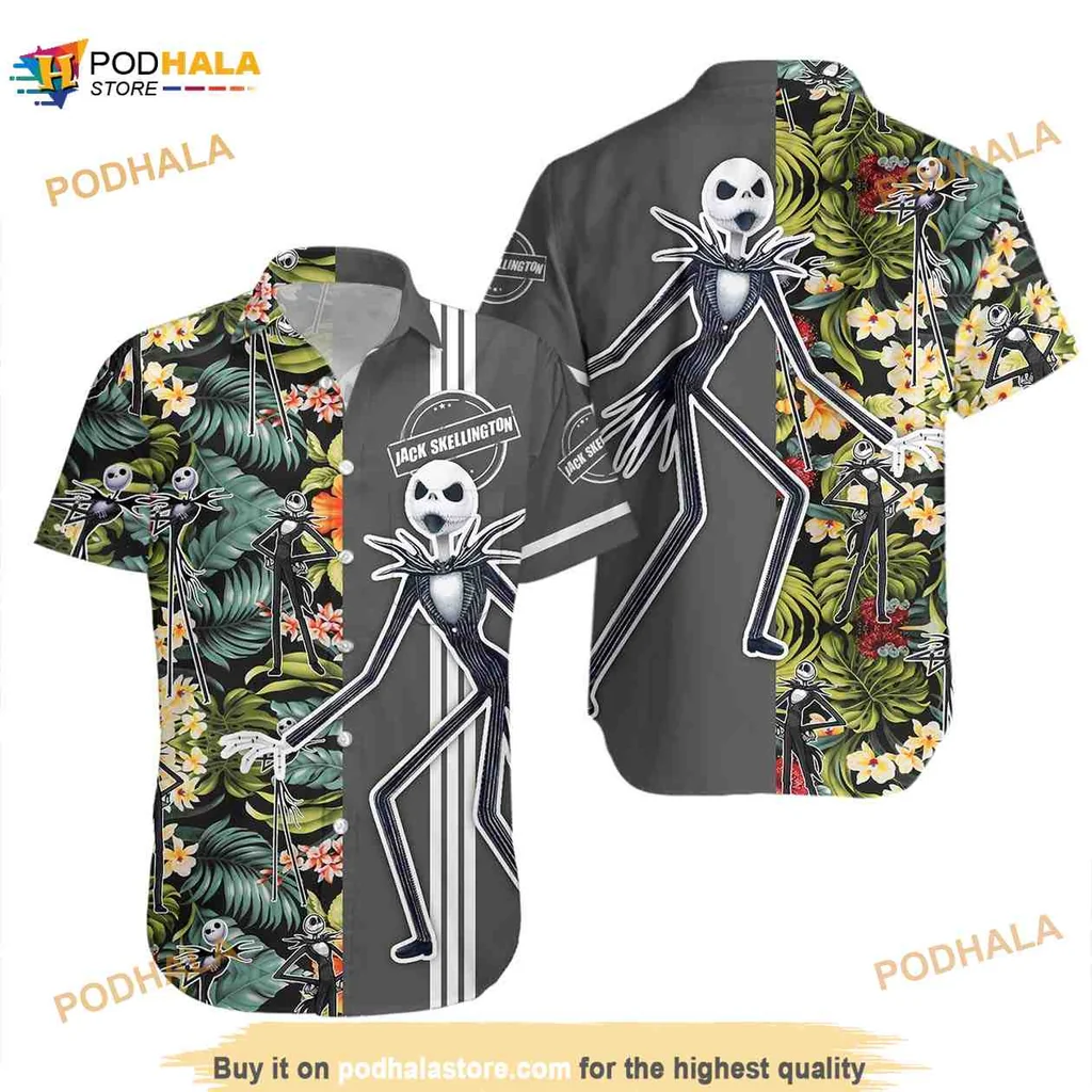 Jack Skellington Floral Hawaiian Shirt With Tropical Flowers