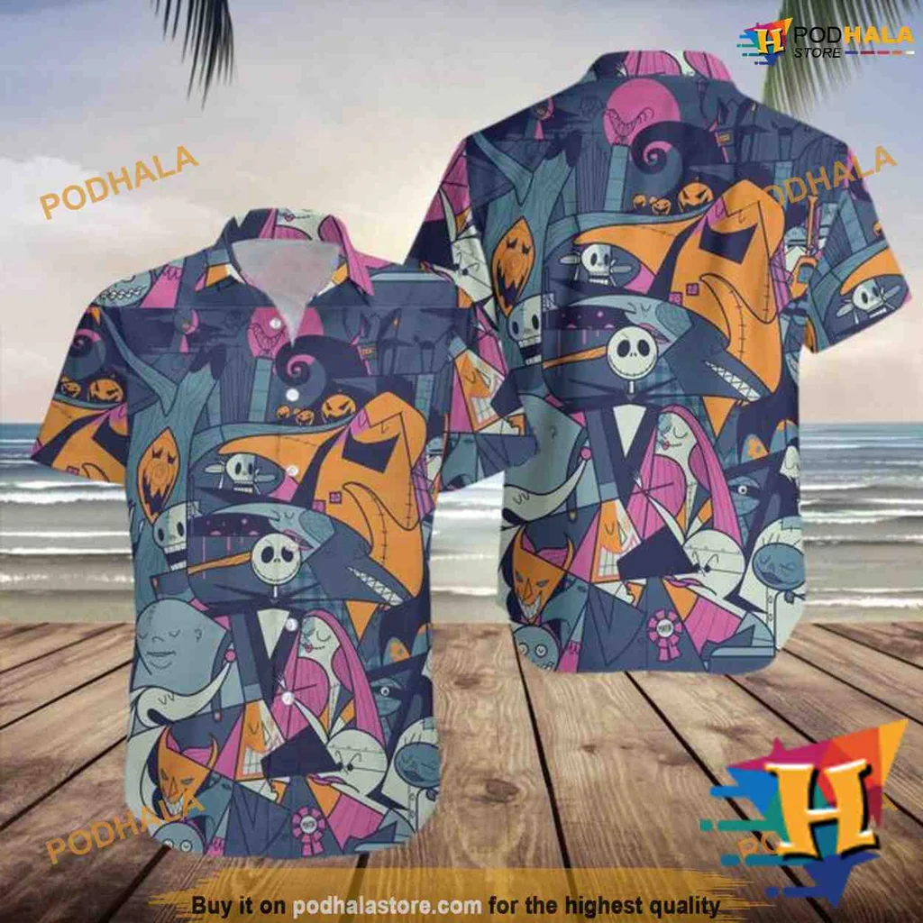 Jack Skellington Halloween Hawaiian Shirt With Colorful Characters