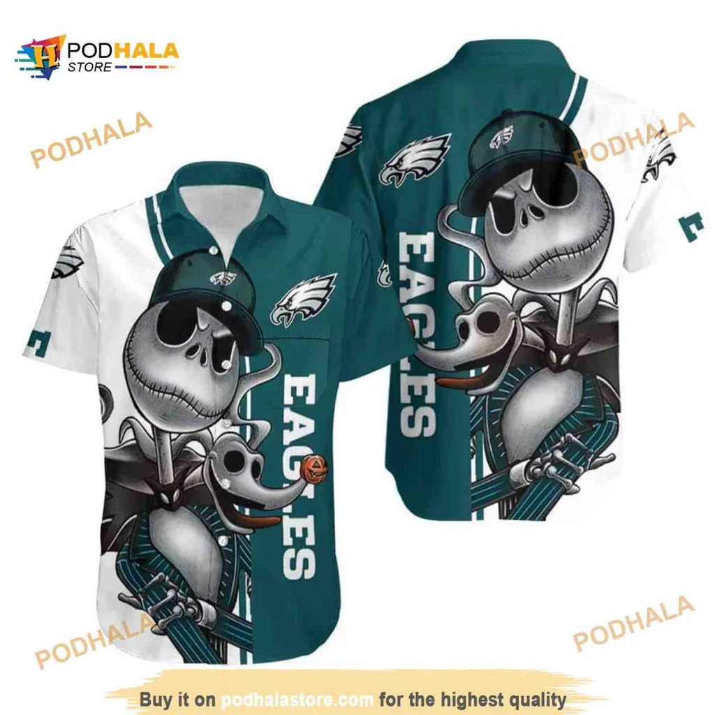Jack Skellington Philadelphia Eagles Hawaiian Shirt With Zero Graphic