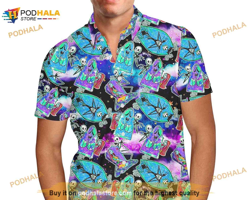 Jack Skellington Sally Hawaiian Shirt With Cosmic Design