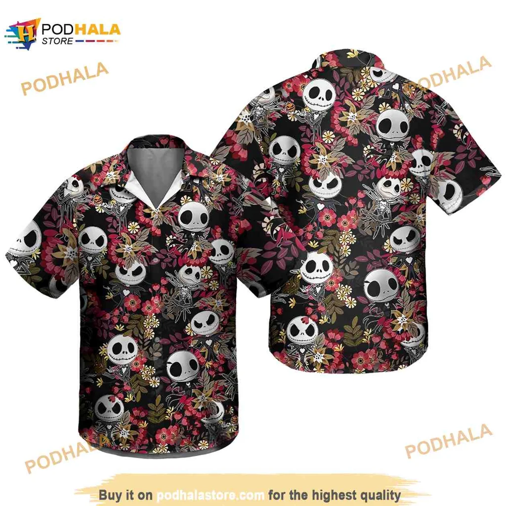 Jack Skellington Skull Flower Hawaiian Shirt With Colorful Floral Design