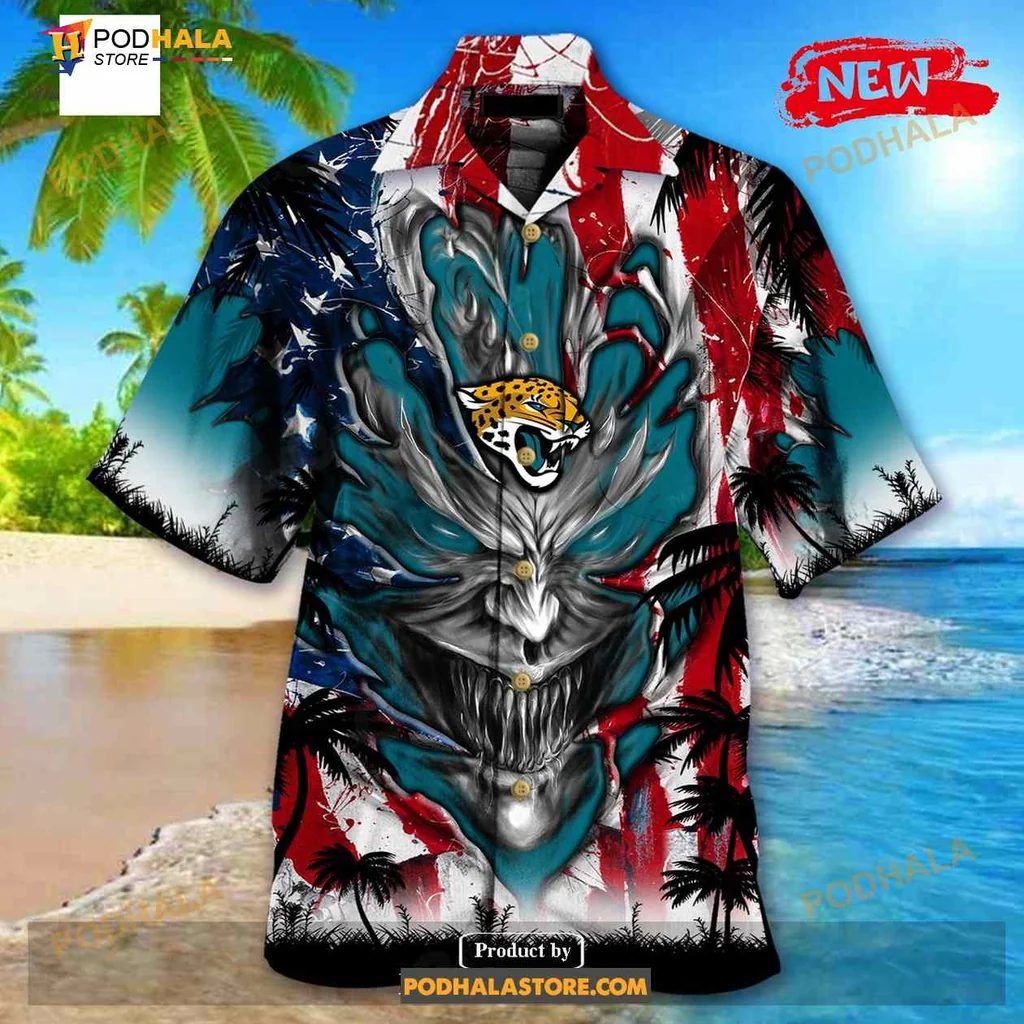 Jacksonville Jaguars Demon Face Hawaiian Shirt With Us Flag Design