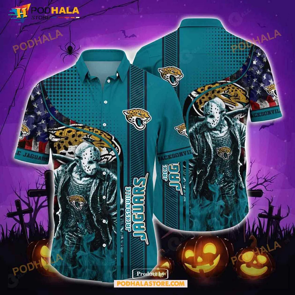 Jacksonville Jaguars Halloween Aloha Shirt With Fierce Jaguar And Ghostly Flames