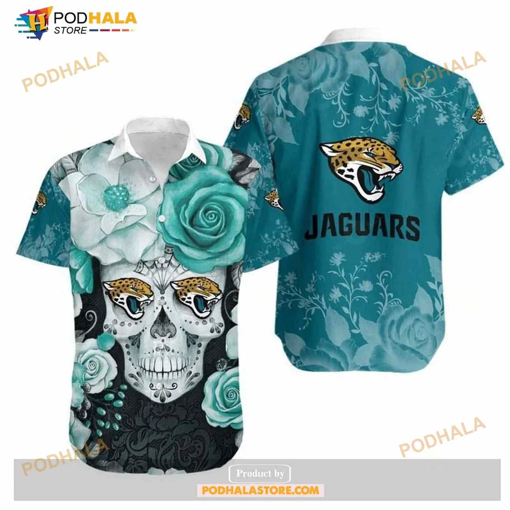 Jacksonville Jaguars Skull Hawaiian Shirt With Floral Design
