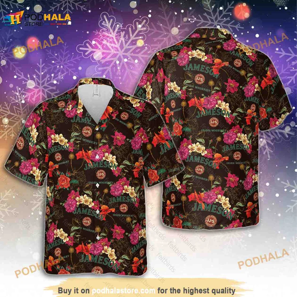 Jameson Whiskey Floral Hawaiian Shirt, Colorful Tropical Design