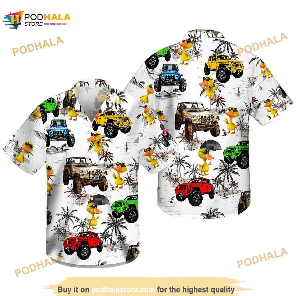 Jeep Rubber Duck Tropical Hawaiian Shirt With Colorful Jeep Vehicles