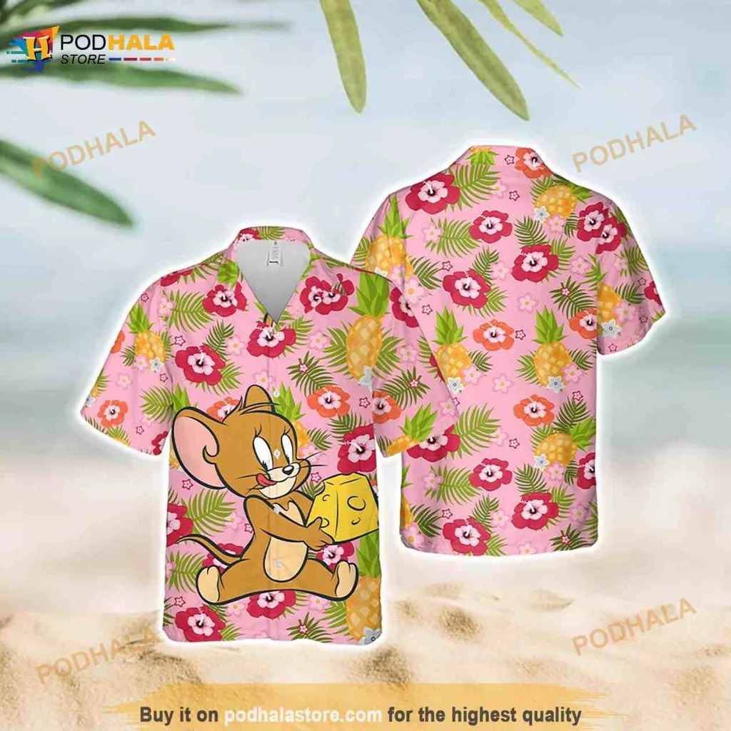 Jerry Mouse Funny Hawaiian Shirt With Colorful Tropical Flowers