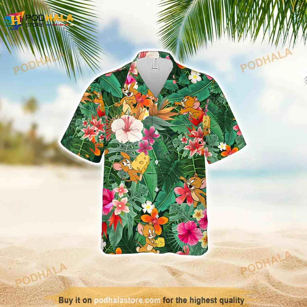 Jerry Mouse Tropical Hawaiian Shirt With Colorful Floral Design