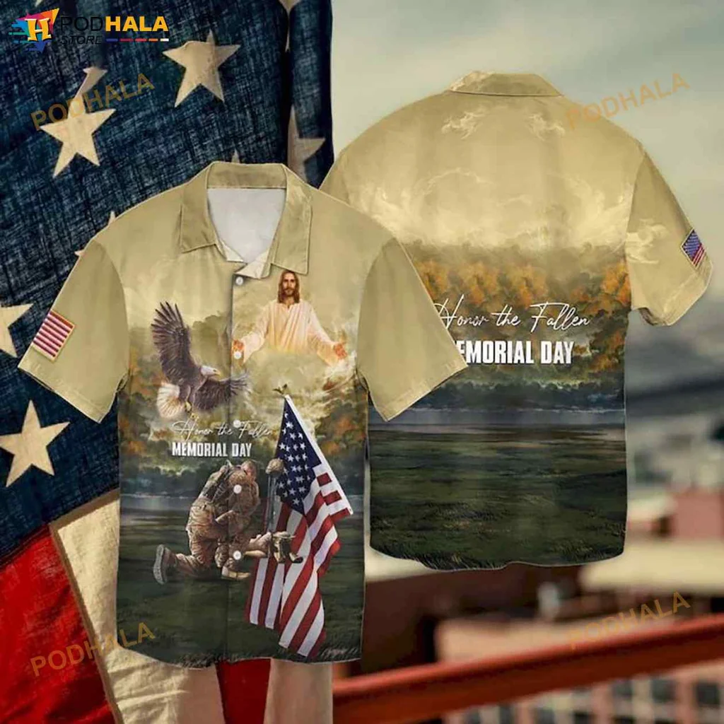 Jesus Eagle Memorial Day Hawaiian Shirt, Honor The Fallen Design