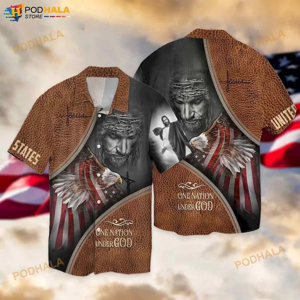 Jesus Patriotic Hawaiian Shirt, One Nation Under God Design For Independence Day