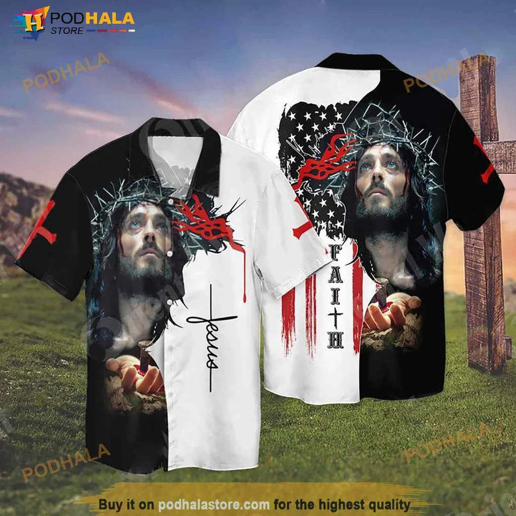 Jesus Patriotic Hawaiian Shirt With Crown Of Thorns And American Flag
