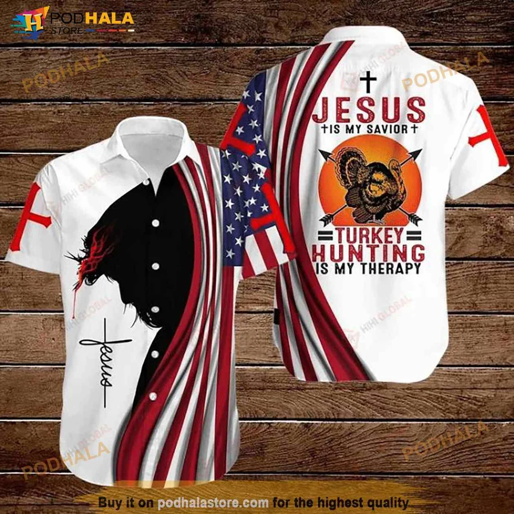 Jesus Turkey Hunting Hawaiian Shirt, Faith And Outdoor Therapy Design